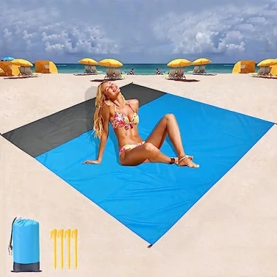 Afbeelding van Gigmeta waterdichte strandmat, 210 x 200 cm, draagbare stranddeken, picknickdeken, voor reizen, kamperen, wandelen, vakantie enz.