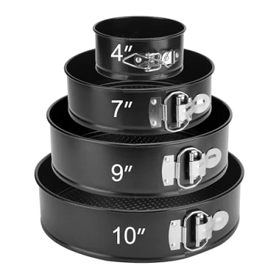 Afbeelding van isheTao Scharniervorm, 4 stuks taartvorm, 11/18/23/26 cm, rond, taartschaal met afneembare bodem, antiaanbaklaag, lekvrij, professionele bakvorm, kleur zwart