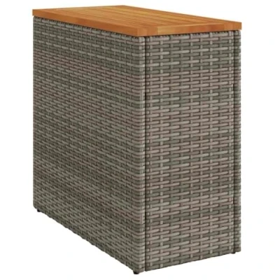 Afbeelding van Tuinbijzettafel met houten blad 58x27,5x55 cm poly rattan grijs