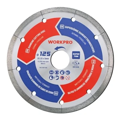 Afbeelding van WORKPRO 125 mm superfijne diamantdoorslijpschijf, 1,2 x 22,23 diamantschijf voor droog en nat snijden van keramiek tegels, accessoires haakse slijper