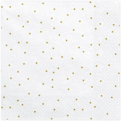 Afbeelding van Partydeco Servetten stipjes goud / wit 20 stuks
