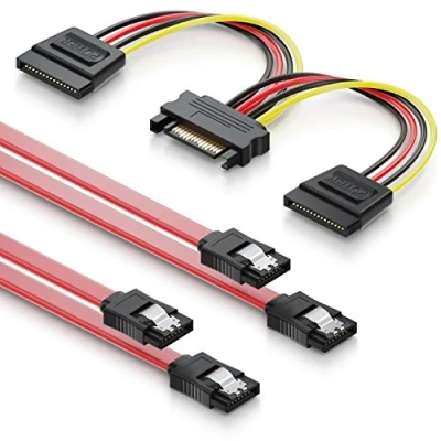 Afbeelding van deleyCON SATA kabelset, 2 x III kabel met rechte stekker + stroomadapterkabel SSD HDD harde schijf