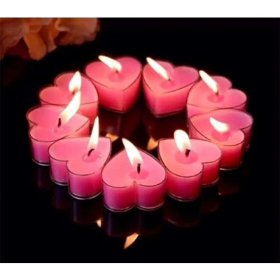 Afbeelding van Theelichtkaars, 9 kaarsen, hartvorm, decoratieve geurkaarsen, romantische liefdeskaars, voor Valentijnsdag, huwelijksaanzoek, bruiloft, verjaardag, verloving (roze)