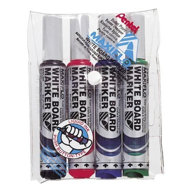 Image de Offre : Pentel Maxiflo set de marqueurs pour tableau blanc (3 mm ogive) noir/rouge/bleu/vert