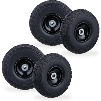 Afbeelding van Relaxdays 4x steekwagenwiel 4.1/3.5 4 rubber bolderkarwiel antilekband zwart
