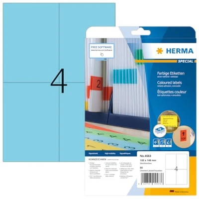 Afbeelding van Etiketten A4 blau 105x148mm Papier matt abl�sbar 80St.