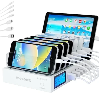 Afbeelding van IOUGDSEC PD20W QC3.0 snellaadstation met meerdere poorten, 7 in 1 laadstation voor apparaten lcd display, compatibel iPhone, iPad, Samsung, Huawei en meer