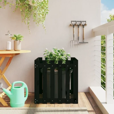 Afbeelding van Plantenbak met hekontwerp 60x60x60 cm massief grenenhout zwart