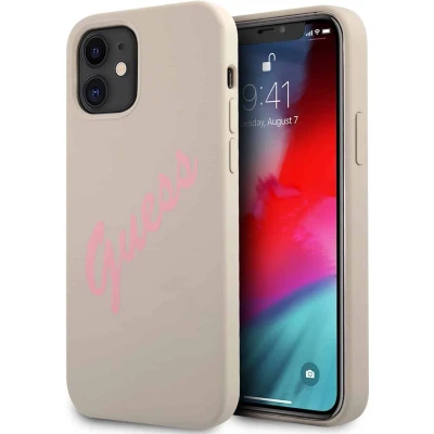 Afbeelding van GUESS Silicone Vintage Backcase Hoesje Geschikt Voor iPhone 12 Mini Stone