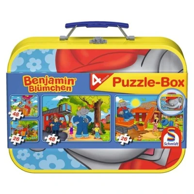 Image de Puzzle Schmidt Benjamin, l&#039;éléphant, 2x26 + 2x48 pièces, boîte en métal