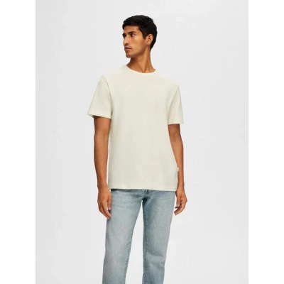 Afbeelding van Selected Homme Heren T Shirt regular fit Beige L Ronde Hals Volwassenen