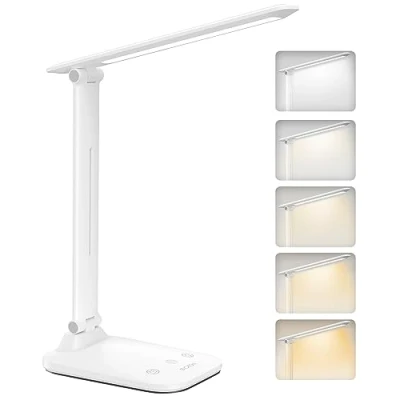 Afbeelding van BICKON Led bureaulamp, oogbescherming, 7 W, tafellamp, 5 kleuren en 100% 15% helderheidsniveaus, timerfunctie, geheugenfunctie, touch bediening, USB voeding voor