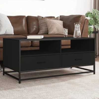 Afbeelding van vidaXL Salontafel 100x50x45 cm bewerkt hout en metaal zwart