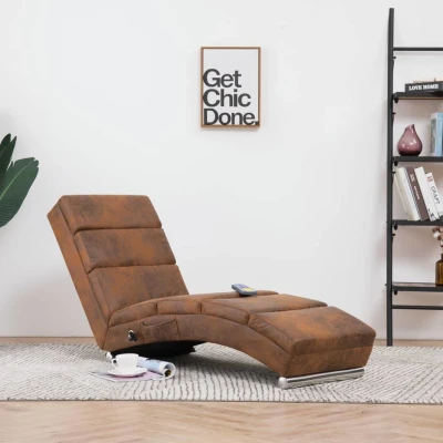 Afbeelding van Massage chaise longue kunstsuède bruin