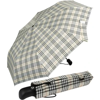 Afbeelding van iX brella First Class Edition Elegante zakparaplu, automatisch openen en sluiten, hoge stabiliteit, stormbestendig, geruit, beige, 95 cm, Automatische Geruit/Beige, zakparaplu