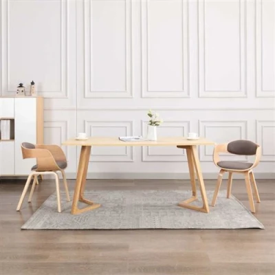 Afbeelding van vidaXL Eetkamerstoelen 2 st gebogen hout en stof taupe