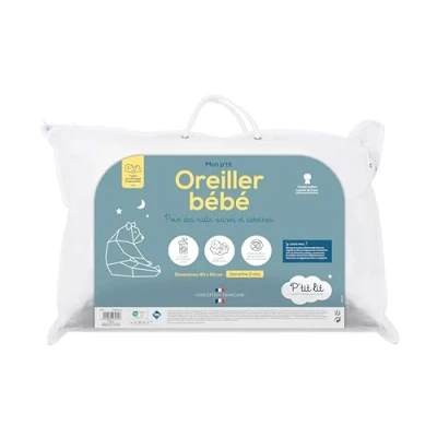 Image de P&#039;tit lit Oreiller Bébé Coussin Enfant 40x60 cm Enveloppe 100% Coton Anti Acariens Hypoallergénique Oeko Tex® Conception Française