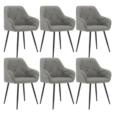 Afbeelding van WOLTU EZS03dgr 6 Set van eetkamerstoelen, keuken, eetkamer, woonkamer, ergonomisch, met armleuningen, gevoerd, zitting vintage kunstleer, metalen poten, donkergrijs
