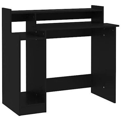 Afbeelding van Bureau met LED verlichting 97x45x90 cm bewerkt hout zwart