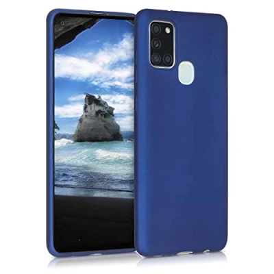 Afbeelding van kwmobile telefoonhoesje geschikt voor Samsung Galaxy A21s Hoesje smartphone Back cover in metallic blauw