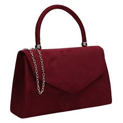 Afbeelding van SwankySwans Kendall Suede Envelope Party Prom Clutch Bag Dames (2 stuks), Rood (Bordeaux)