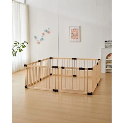 Afbeelding van Lucellia® Houten Grondbox Inklapbare box 172x172 CM Bruin/Zwart Playpen Baby Babypark Kruipbox Kinderbox Speelbox