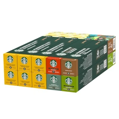 Image de STARBUCKS Coffee Shop Classics Blonde Espresso Roast Pack by Nespresso, Capsules de Café 10 x (100 Capsules) Exclusivité Amazon