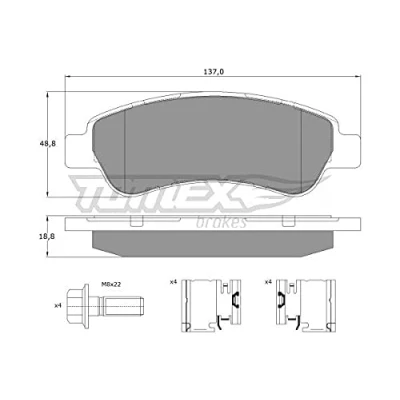 Afbeelding van TOMEX brakes TX 14 41 Remblokkenset Achteras Niet geschikt voor slijtage waarschuwingscontact Met remzadelschroef toebehoren FIAT: Ducato III Van