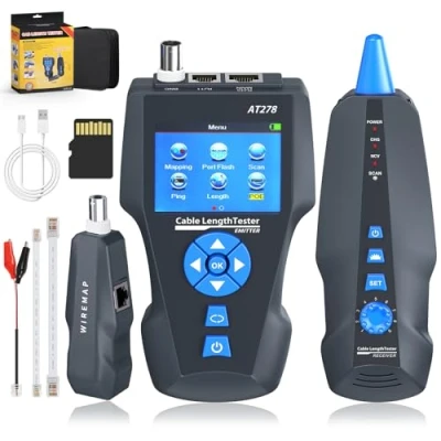 Afbeelding van KOLSOL Netwerkkabeltester, AT278 TDR Multi Functional LCD Line Length Tester Breakpoint Testers Tracker RJ45/RJ11/BNC/Metalen Kabel/PING/POE Cable Test met Flashing Port NF 8601S