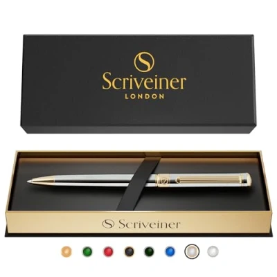 Afbeelding van Luxe pen van Scriveiner Prachtige Zilver Chroom Balpen met 24K Gouden Afwerking, Schmidt Zwarte Vulling, Beste Cadeauset voor Mannen en Vrouwen, Professionele Uitvoering, Kantoor