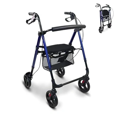 Afbeelding van Mobiclinic® Augusto Ouderen rollator Opvouwbaar Lichtgewicht Aluminium Met mandje Verstelbaar Verstelbare poten en handgrepen Europees merk tas zitting 4 wielen Voor volwassenen of gehandicapten Blauw