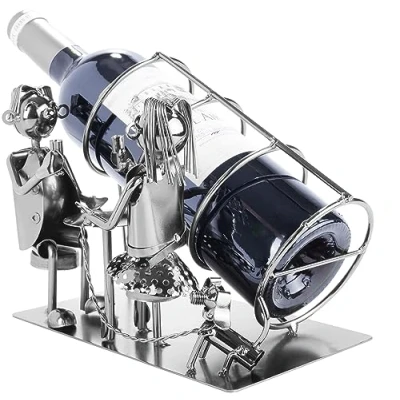Afbeelding van BRUBAKER Flessenhouder metalen sculptuur Decoratief Wijnrek Wijncadeau Proostend Koppel incl. Wenskaart