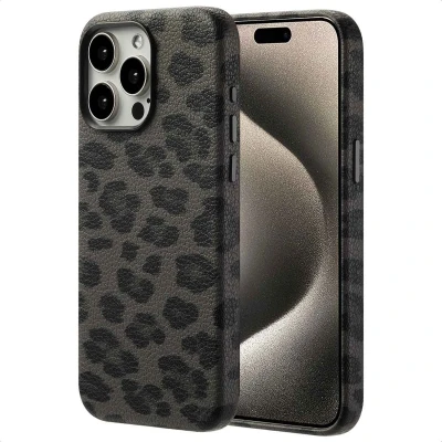 Afbeelding van Selencia Hoesje geschikt voor iPhone 15 Pro Max Sabi Backcover panterprint MagSafe Midnight Black