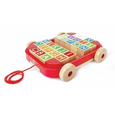 Afbeelding van Buchstabenbauklötze im Nachziehwagen
