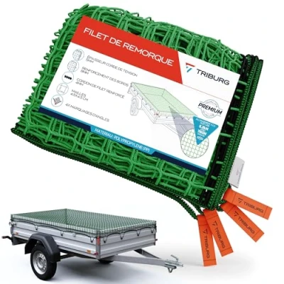 Afbeelding van TRIBURG Aanhangernet 2 x 4 m met hoekmarkeringen en versterkte rand, rubberen spanners voor optimale laadveiligheid, elastisch koord