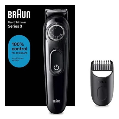 Afbeelding van Braun Baardtrimmer Series 3 BT3400, Elektrische Voor Heren, Met Ultrascherp Scheerblad, 20 Lengte Instellingen, Oplaadbaar 50 minuten Draadloos Gebruik