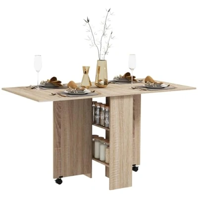 Afbeelding van Homcom keukentafel, eetkamer, opvouwbaar, afneembaar, zeer praktisch, spaanplaat Licht Eik