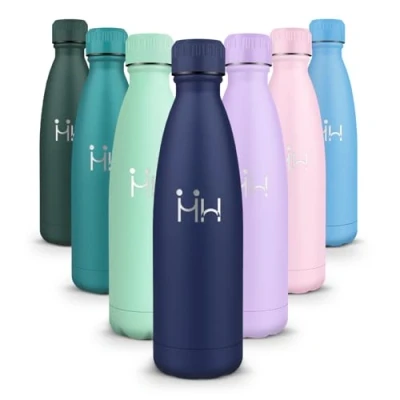 Image de HoneyHolly Gourde Isotherme, Acier Inoxydable 18/8, Bouteille 500ML Sans BPA, Inox Enfant, Étanche Double Isolation, pour Le Camping, Les Écoles, Gymnases