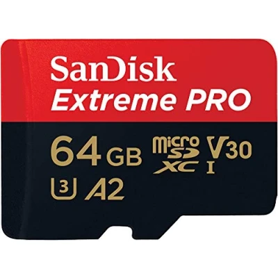 Image de SanDisk 64 Go Extreme PRO microSDXC carte + adaptateur SD RescuePro Deluxe jusqu&#039;à 200 Mo/s avec des performances applicatives A2 UHS I Class 10 U3 V30