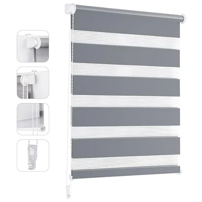 Afbeelding van Sekey dubbel rolgordijn Klemmfix zonder boren voor ramen, 95 cm breed, duo rolgordijn, zonwering, x 150 grijs