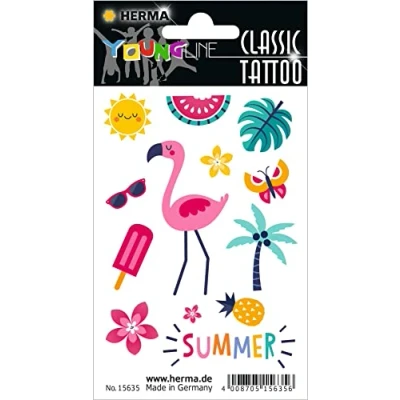 Afbeelding van HERMA 15635 Tijdelijke sticker voor kinderen, zomergevoel (13 stickers, transferfolie), zelfklevend, wasbaar, motief tatoeages kinderen om op te plakken, meisjes en jongens, meerkleurig