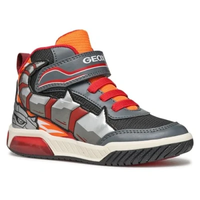 Afbeelding van Geox INEK BOY Light UP Sneakers hoog voor kinderen, Maat: 35, Dark grey/orange Textiel/ synthetisch
