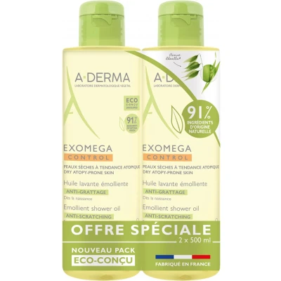 Afbeelding van A DERMA Exomega Control Emolliërende Reinigingsolie Antikras Set van 2 x 500 ml