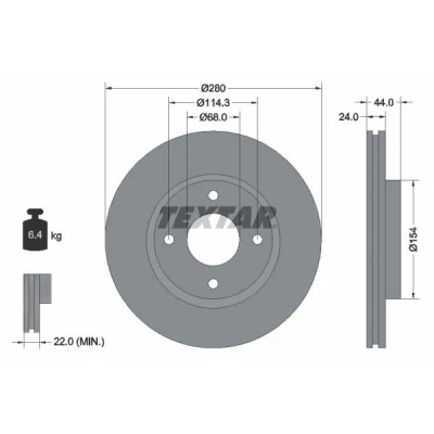 Afbeelding van TEXTAR PRO 92269203 Remschijf 280 24 04/04 114,3 interne ventilatie Gecoat Zonder wielbevestigingsbout, wielnaaf NISSAN: Cube