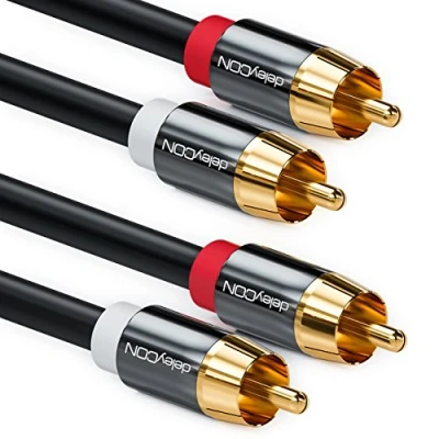 Afbeelding van deleyCON 10 m cinch kabel stereo audio 2 x aansluitingen op hifi ontvangers home theater speler zwart