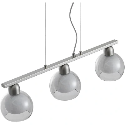Afbeelding van Lucande hanglamp 3lichts ijzer, glas E14 nikkel, wit, rookgrijs