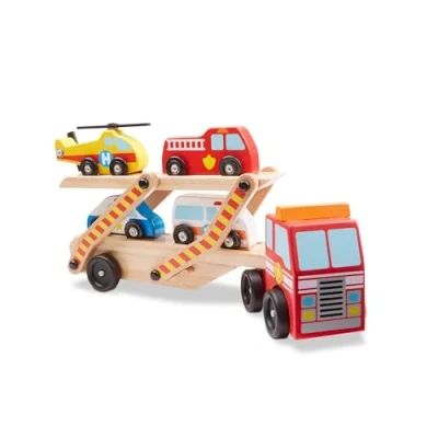 Afbeelding van Melissa &amp; Doug Houten vrachtwagen met reddingsvoertuigen 1 en 4