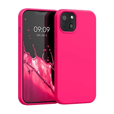 Afbeelding van kwmobile telefoonhoesje geschikt voor Apple iPhone 13 Hoesje met siliconen coating Smartphone case in neon roze