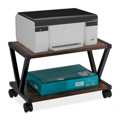 Afbeelding van Relaxdays printertafel 2 etages tot 20 kg per etage op wielen printerkastje industrieel zwart industrieel/zwart