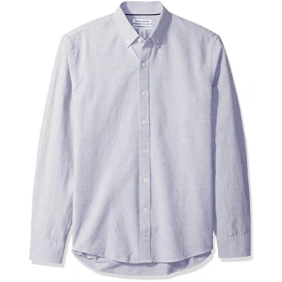 Image de Amazon Essentials Chemise Oxford à manches longues pour hommes, coupe ajustée, gris, taille S